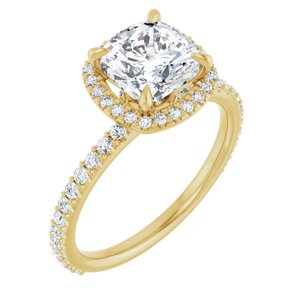 14K Yellow 7 mm Cushion Forever One™ Moissanite & 1/3 CTW Diamond Engagement Ring